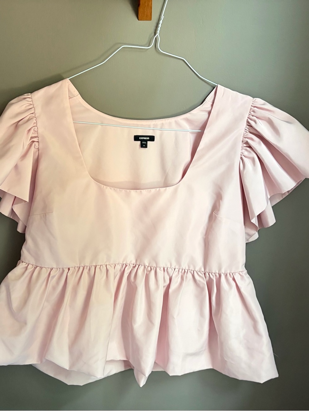 Express M Square Neck Babydoll Peplum Top in Light Pink chic femme